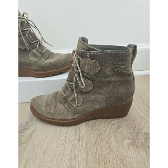Sorel Toronto Olive Taupe Suede Leather Lace Up Wedge Above Ankle Boots 9.5 - Picture 4 of 13